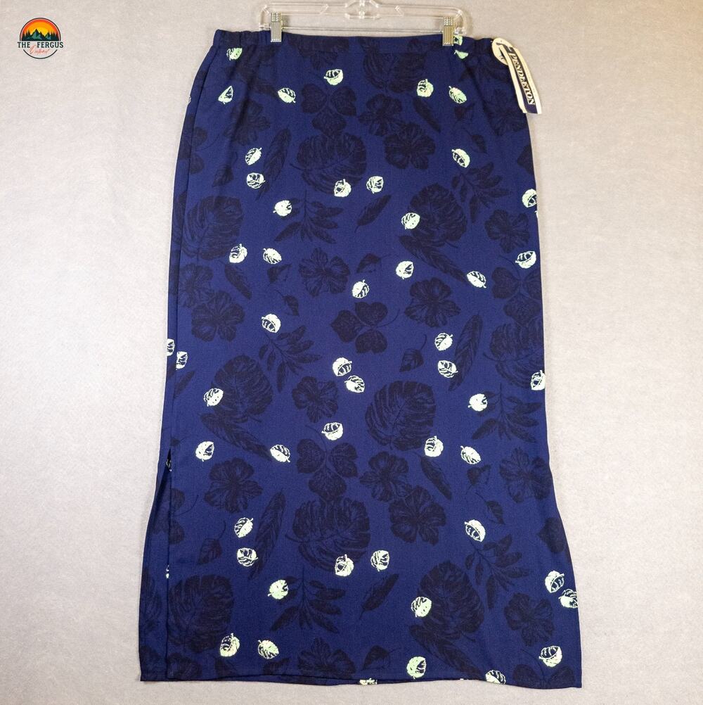 NWT Vintage Pendleton Maxi Skirt Blue Black Floral Dark Leaves Women's 14 Tall